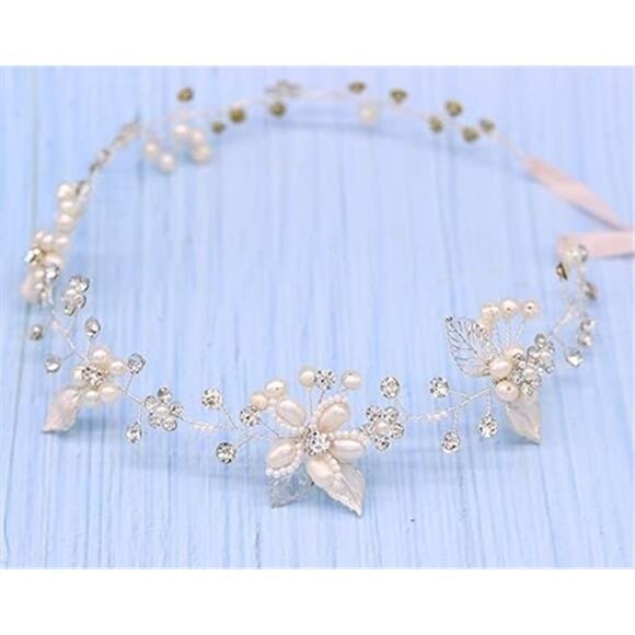 Bridal Crystal Headband with Freshwater Pearls Flower Design Wedding